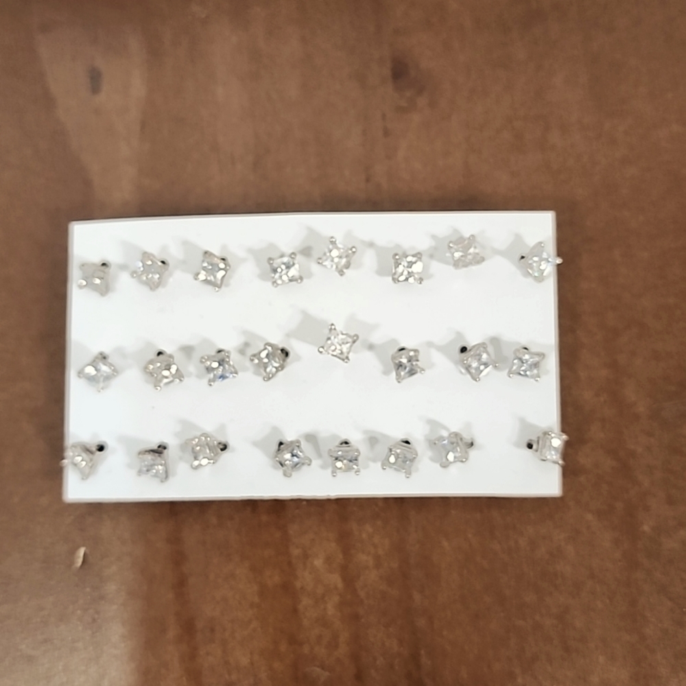 Sterling Silver Princess Cut White Stone Stud Earrings